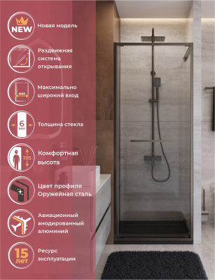 Душевая дверь CEZARES LUX-B-FS-1-80-C-GM фото в интернет-магазине Русалия