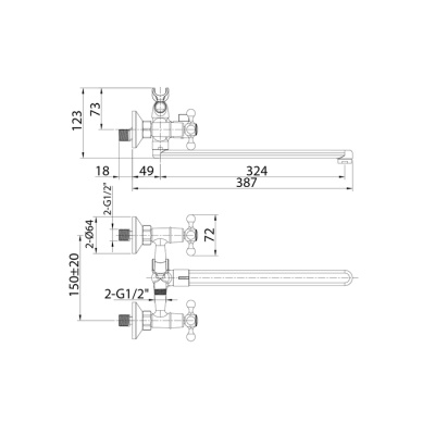 Смеситель для ванны с длинным изливом Milardo Duplex (DUPSBL2M10) фото в интернет-магазине Русалия