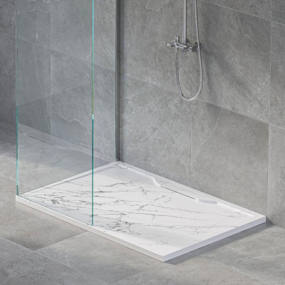 Каменный душевой поддон прямоугольный RGW STE MW Белый мрамор  800x1000 фото в интернет-магазине Русалия