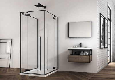 Душевой уголок ABBER Eins AG06099B 90х90 квадрат, профиль черный, прозрачное стекло фото в интернет-магазине Русалия
