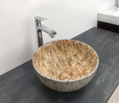 Раковина накладная круглая под коричневый камень MNC 488 CeramaLux фото в интернет-магазине Русалия