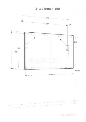 Зеркальный шкаф AQUATON Лондри 100 1A267302LH010 фото в интернет-магазине Русалия