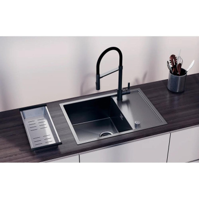 Кухонная мойка Ulgran Steel 680x500, черная брашированная сталь фото в интернет-магазине Русалия