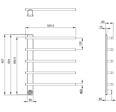 Полотенцесушитель электрический WONZON & WOGHAND NÜRNBERG, Брашированный никель (WW-AL345-BR) фото в интернет-магазине Русалия