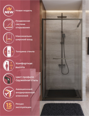 Душевая дверь CEZARES LUX-B-FS-1-100-C-GM фото в интернет-магазине Русалия