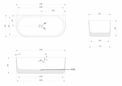 Ванна из искусственного камня ABBER Stein AS9630 белая матовая 170х75х55 см фото в интернет-магазине Русалия
