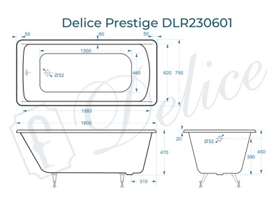 Ванна чугунная Delice Prestige 180х75 DLR230601 фото в интернет-магазине Русалия