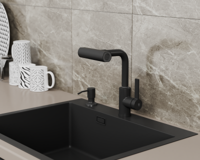 Смеситель для кухни с поворотной лейкой RUSH Tinos (TI3732-17Black) фото в интернет-магазине Русалия