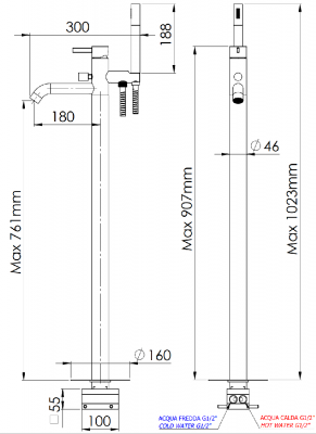 Смеситель для ванны Remer Metrica MC08CFP, черный брашированный хром фото в интернет-магазине Русалия