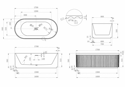 Акриловая ванна ABBER AB9410-1.7 170х80х58 см фото в интернет-магазине Русалия