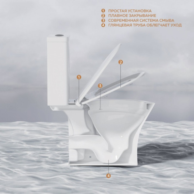 Унитаз-компакт безободковый с сиденьем микролифт Rim SH0810 SHRUDERS фото в интернет-магазине Русалия
