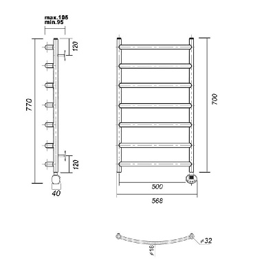 Электрический полотенцесушитель Калипсо П7 500x700 БЕЛ ER, белый, матовый Domoterm фото в интернет-магазине Русалия