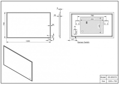 Зеркало ESBANO ES-2632 YD 120x70 ESBANO фото в интернет-магазине Русалия