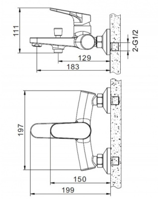 Смеситель для ванны Eler Black F6191238BM-01-RUS черный МАТОВЫЙ Bravat фото в интернет-магазине Русалия