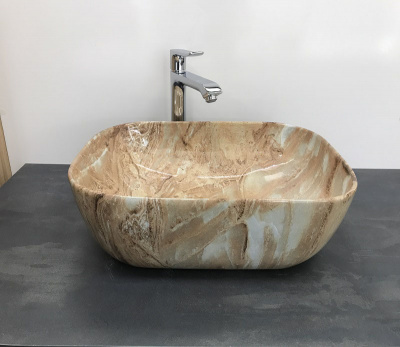 Раковина накладная прямоугольная под бежевый камень MNC 548 CeramaLux фото в интернет-магазине Русалия