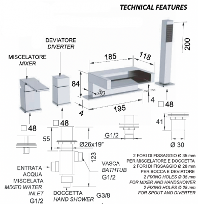 Смеситель для ванны Remer Qubika Cascata QC06DO, золото глянцевое фото в интернет-магазине Русалия