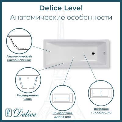 Ванна чугунная Delice Level 140х70 DLR230618 фото в интернет-магазине Русалия