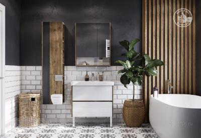 Тумба под раковину AQUATON Сканди 80 белый, дуб рустикальный 1A283001SDZ90 фото в интернет-магазине Русалия