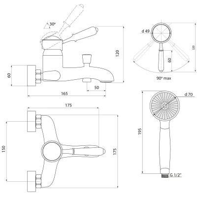 Смеситель Славен  для ванны Коттедж М (СЛ-ОД-М30) фото в интернет-магазине Русалия