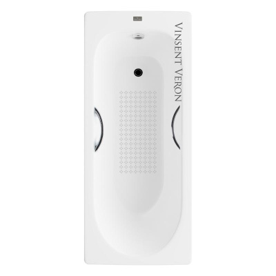 Ванна чугунная Vinsent Veron Soissons170x70x42 с дугообразными хромированнами ручками и антискользящим покрытием VCN1707042H/VH0015CH-AS фото в интернет-магазине Русалия