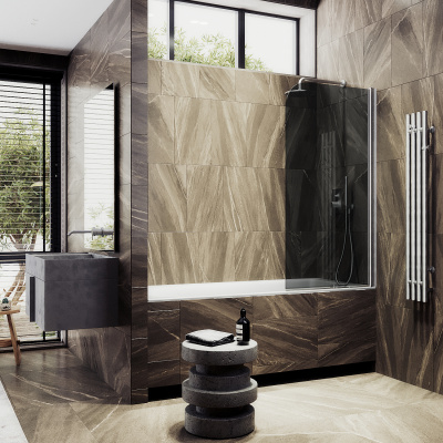 Распашная шторка для ванны поворотная на монопетле 60 см, стекло тонированное (графит), профиль хром матовый MGV-613-5 Maybah Glass фото в интернет-магазине Русалия