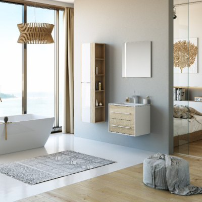 Подвесная тумба 60 Miami дуб сонома Mai.01.06 + умывальник Malaga 600 Mal.06.04.D Aqwella фото в интернет-магазине Русалия