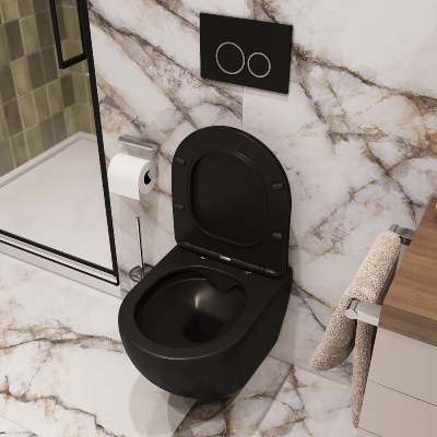 Унитаз SELLA Aria MB подвесной безободковый черный матовый, ТЕРМООБЖИГ (не плёнка), CT9160 Ceruttispa (490х360х325) фото в интернет-магазине Русалия