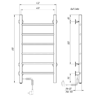 Электрический полотенцесушитель Классик  черный DMT 109-6 40x81 ЧРН EK L фото в интернет-магазине Русалия