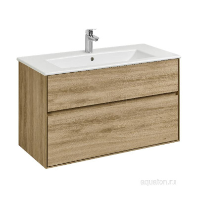 Тумба под раковину AQUATON Либерти 100 2 ящика, дуб эльвезия 1A279601LYC70 фото в интернет-магазине Русалия