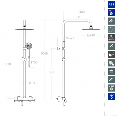 Душевая система BLAUTHERM 937802RP240NM черный матовый Ramon Soler фото в интернет-магазине Русалия