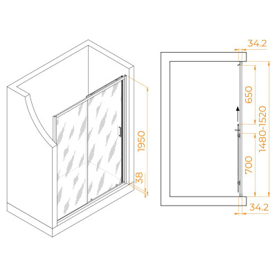 Душевая дверь RGW PA-14W 1500, стекло прозрачное, профиль белый фото в интернет-магазине Русалия