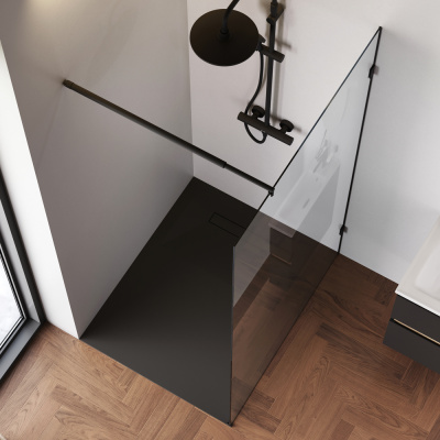 W94WI-110-F1-BTE Душевая перегородка X-Joy 110x195, стекло прозр. 6 мм + покрытие, фурнитура черный Am.Pm фото в интернет-магазине Русалия