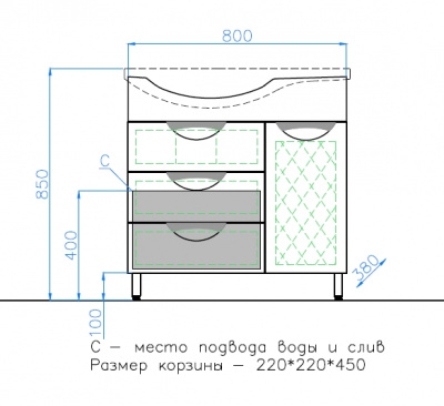 Комплект мебели для ванной Жасмин 82 с корзиной Style Line фото в интернет-магазине Русалия