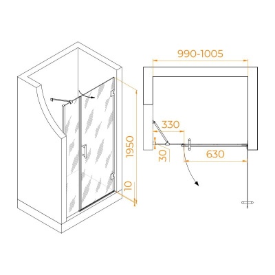 Душевая дверь RGW HO-012 1000, стекло прозрачное, профиль хром фото в интернет-магазине Русалия