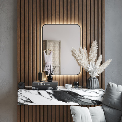 BOND M35ZE-6080 Зеркало прямоугольное Loft 60х80см с подсветкой и черным обрамлением фото в интернет-магазине Русалия