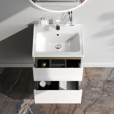 M85AFHX0552WG X-Joy, База под раковину, подвесная, 55 см, 2 ящика, белый глянец Am.Pm фото в интернет-магазине Русалия