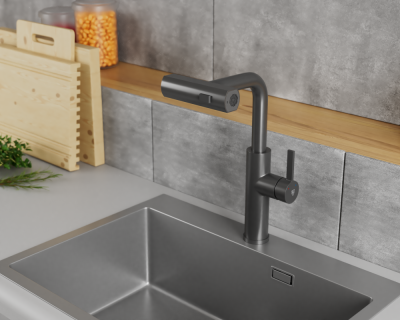 Смеситель для кухни с выдвижной лейкой RUSH Tinos (TI3732-18Grey) фото в интернет-магазине Русалия