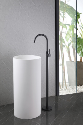 Смеситель ABBER Wasser Kreis AF8141B напольный для раковины, черный матовый фото в интернет-магазине Русалия