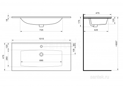 Раковина Santek Элина 100 отверстие под смеситель 1WH501627 фото в интернет-магазине Русалия