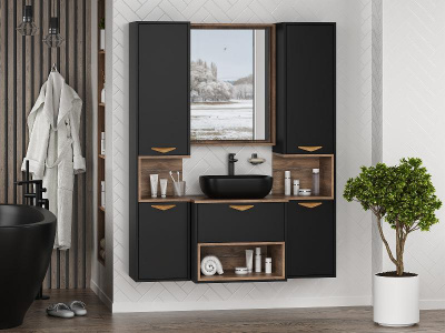 Шкаф - пенал Bergen 35 подвесной левый (черный) BER-05035-02-19-ПоЛ Brevita фото в интернет-магазине Русалия