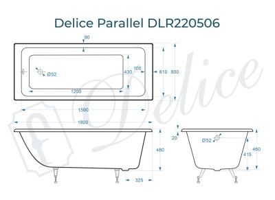 Чугунная ванна Parallel 180х80 DLR 220506 Delice фото в интернет-магазине Русалия