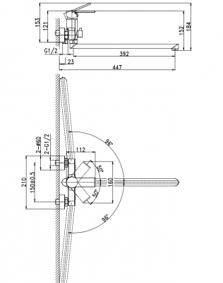 Смеситель для ванны универсальный с длинным изливом Brasko A64091 Cersanit фото в интернет-магазине Русалия