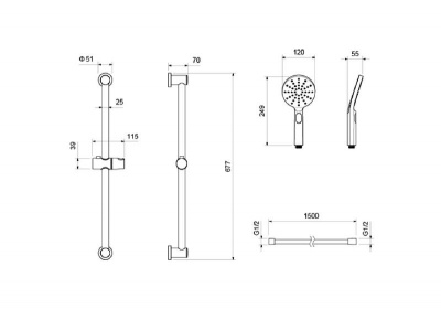 Душевой гарнитур 3jet 65 см AQUATEK AQ2016CR ОБЕРОН фото в интернет-магазине Русалия