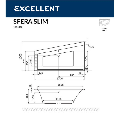 Акриловая ванна EXCELLENT Sfera Slim 170x100 (лев.)  WAEX.SFL17WHS фото в интернет-магазине Русалия