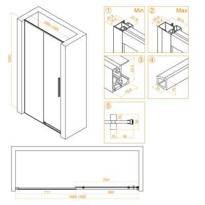 Душевая дверь RGW SV-12 1500, стекло прозрачное, профиль хром фото в интернет-магазине Русалия
