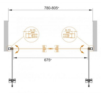 Распашная двустворчатая дверь для душа 80 ECO-O-B-2-80-C-Cr Cezares фото в интернет-магазине Русалия