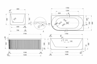 Акриловая ванна ABBER AB9412-1.7 R 170х80х58 см фото в интернет-магазине Русалия