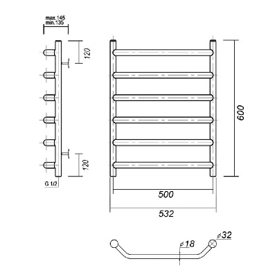 Водяной полотенцесушитель Лаура П6 500x600, хром Domoterm фото в интернет-магазине Русалия