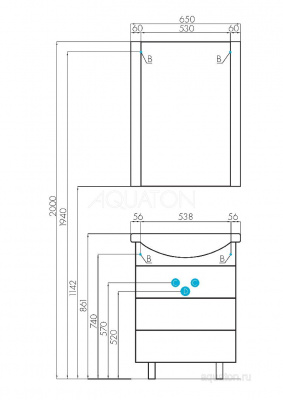 Тумба под раковину AQUATON Ария 65 Н белый 1A123401AA010 фото в интернет-магазине Русалия