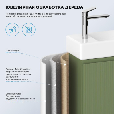 Тумба с раковиной WC Area 40 см матовый зеленый 221805003 Wellsee фото в интернет-магазине Русалия